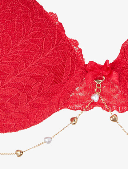 Ensemble lingerie à bijou coeurs - Rouge - 3