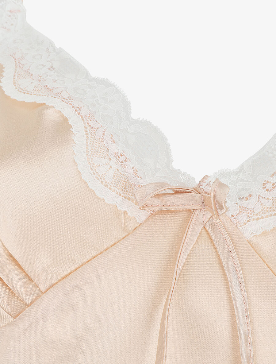 Ensemble caraco et short de pyjama satiné - Beige - 3