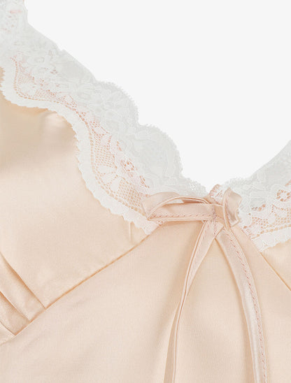 Ensemble caraco et short de pyjama satiné - Beige - 3