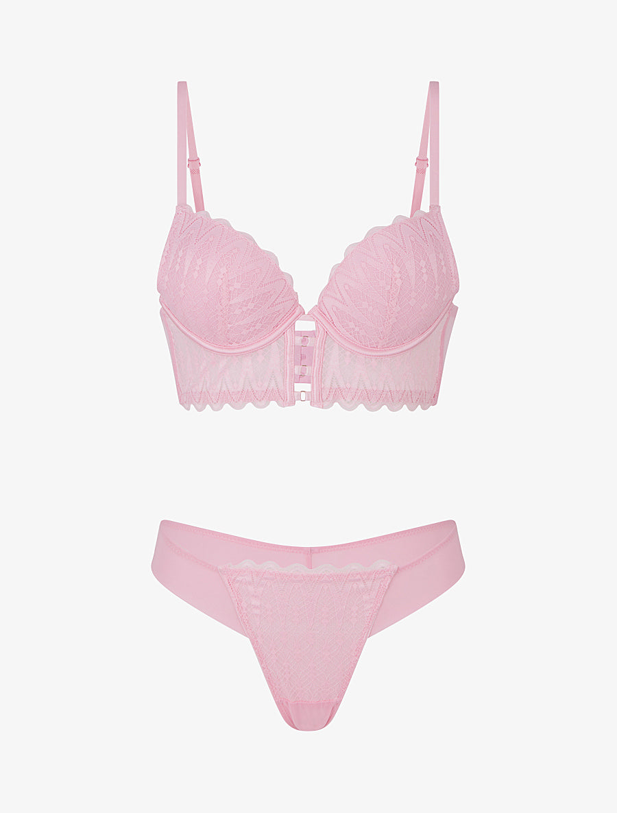 Ensemble lingerie style corset - Rose - 1
