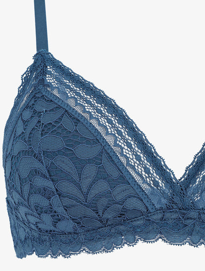 Ensemble push up en dentelle à motifs fleuri - Bleu canard - 4