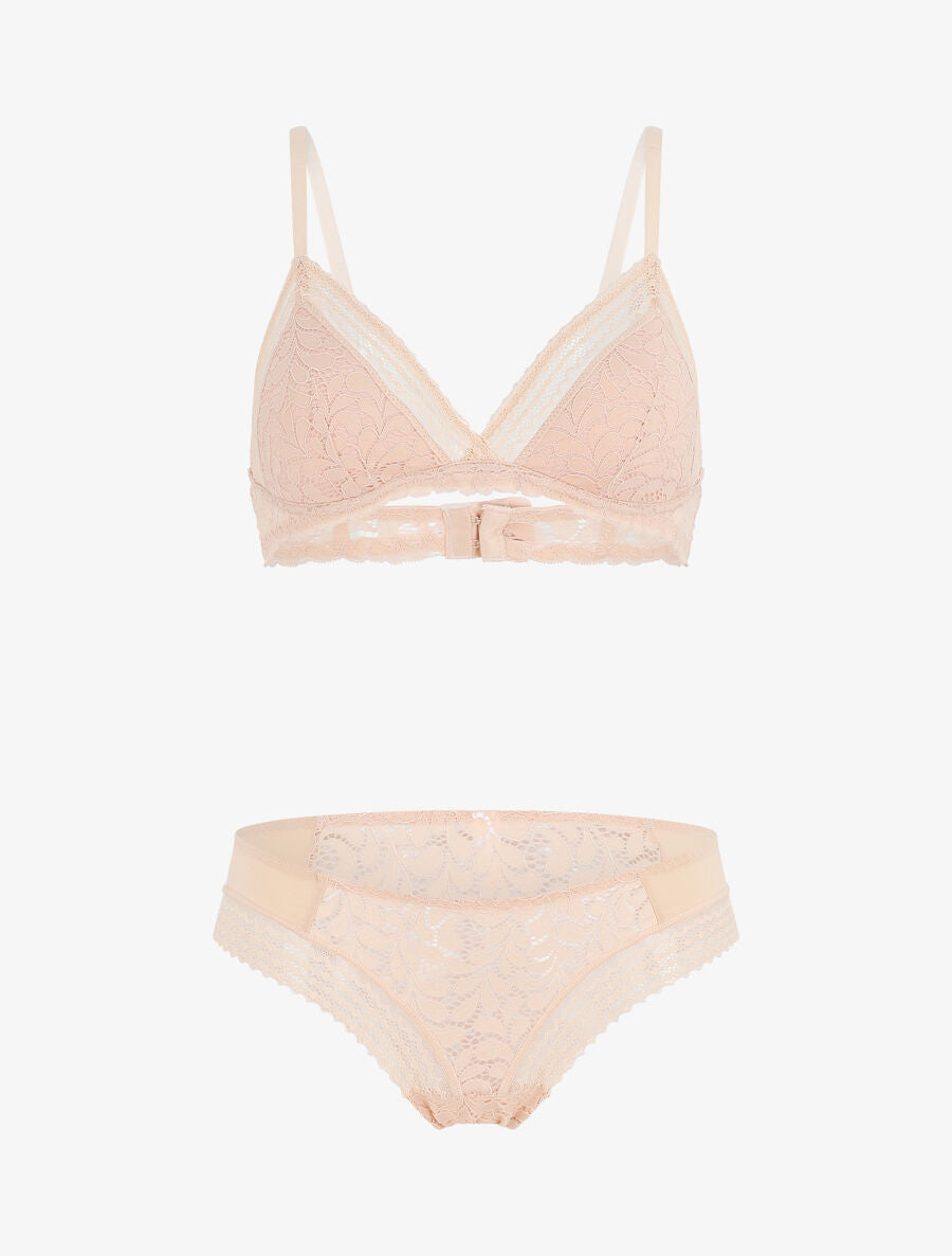 Ensemble push up en dentelle à motifs fleuri - Rose - 2