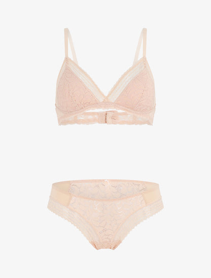 Ensemble push up en dentelle à motifs fleuri - Rose - 2