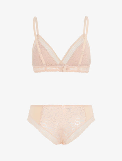 Ensemble push up en dentelle à motifs fleuri - Rose - 3