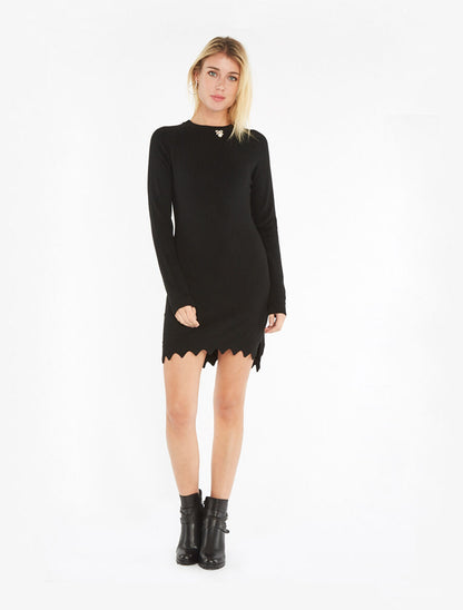 Robe-pull à broche strassée - Noir - 2