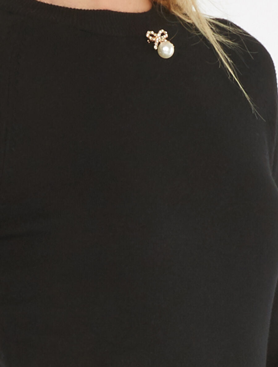 Robe-pull à broche strassée - Noir - 3