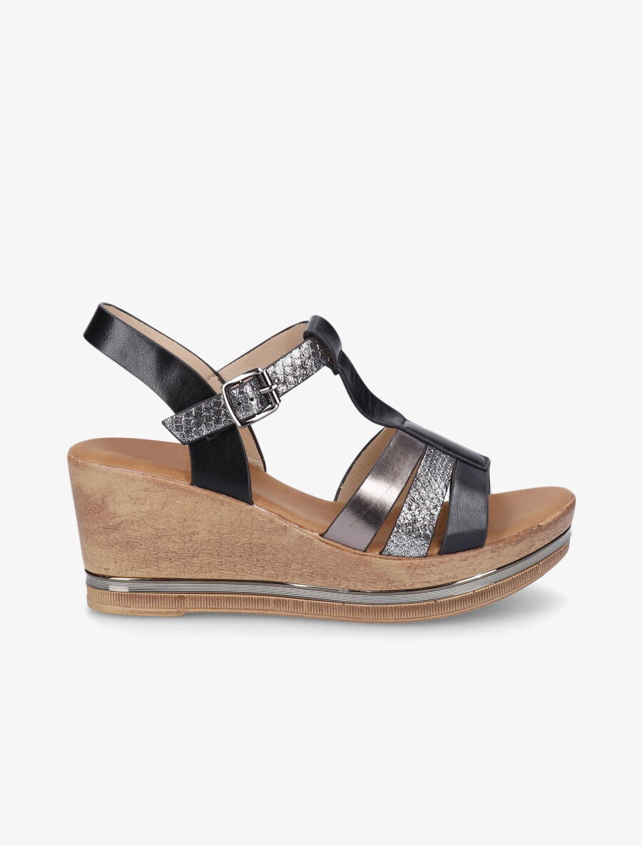 Sandali con zeppa effetto legno e inserto metallico Inspee