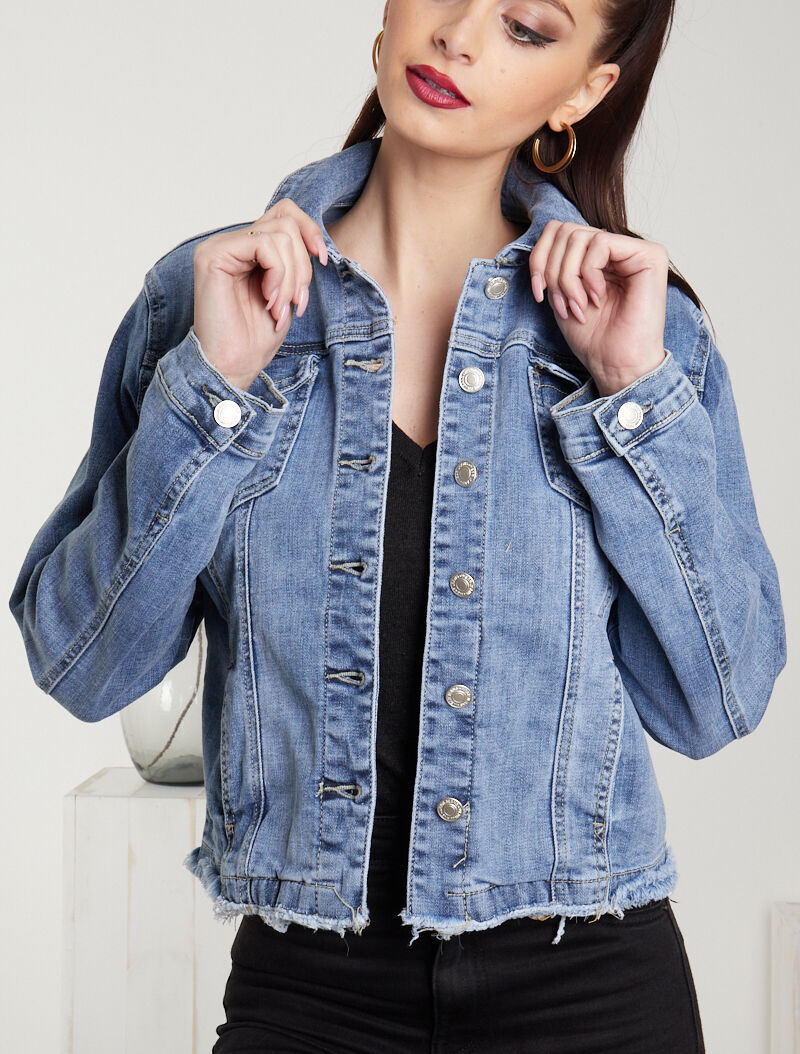 Veste en jean courte effilochée on sale