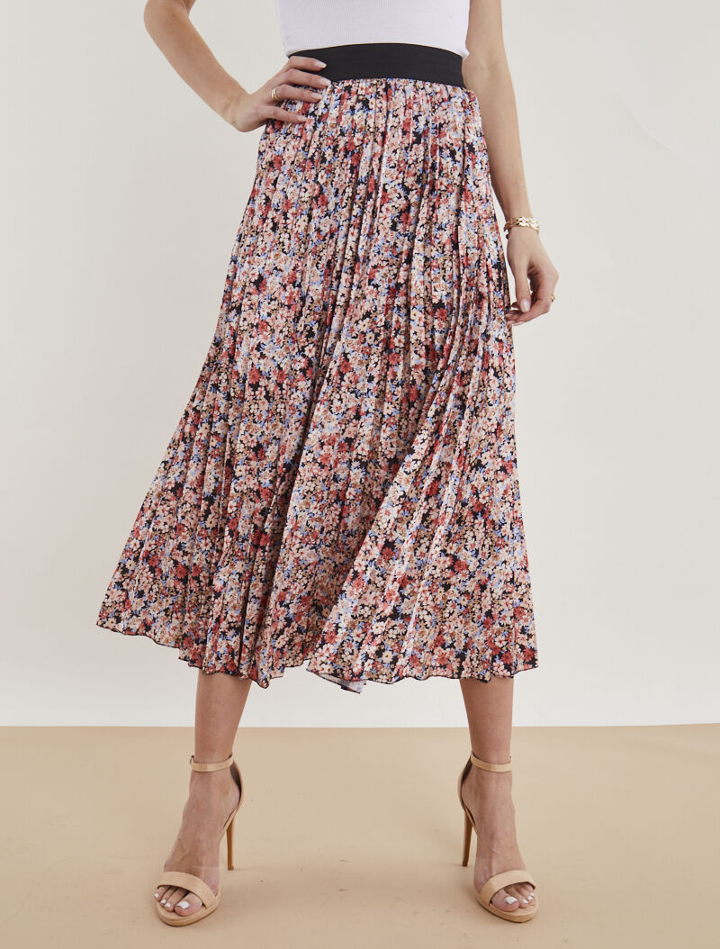 Jupe longue plissée fleurie cheap
