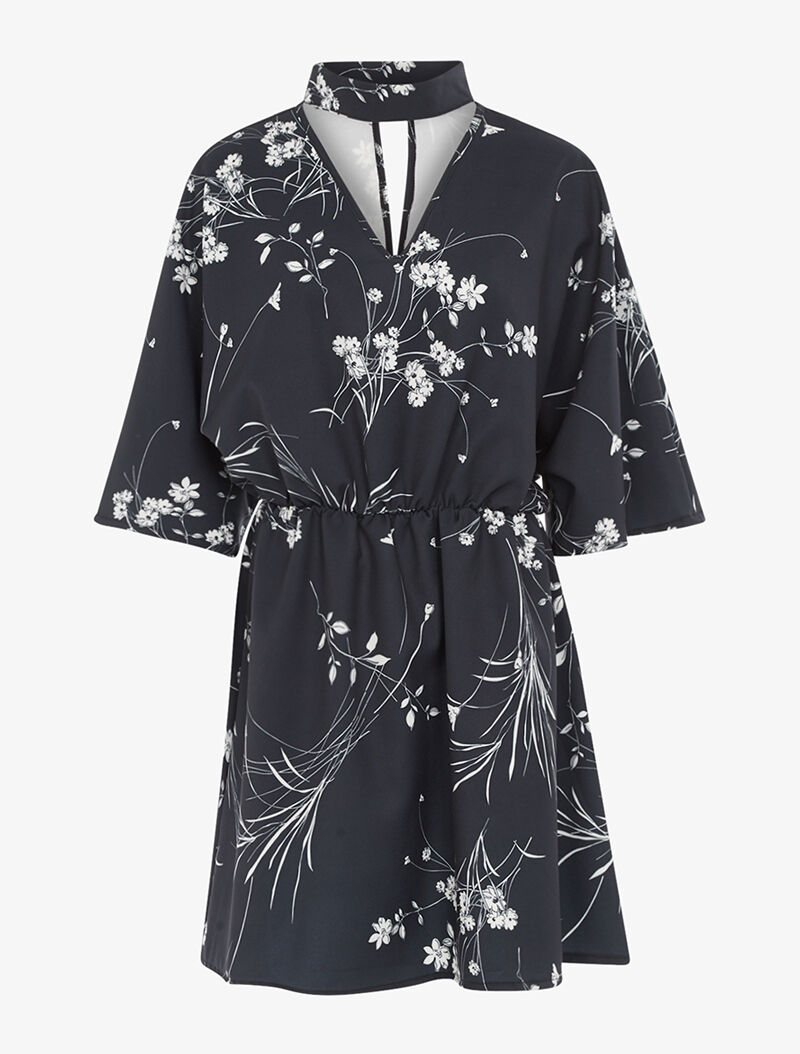 Robe col choker a imprime floral bleu nuit Inspee